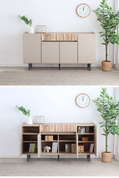 サイドボード クリート 150cm ベージュ収納家具 アカシア集成材 ウレタン塗装 木脚サイドボード ラバーウッド無垢 強化紙化粧板 F☆☆☆☆家具 日本製サイドボード おしゃれ収納家具(代引不可)