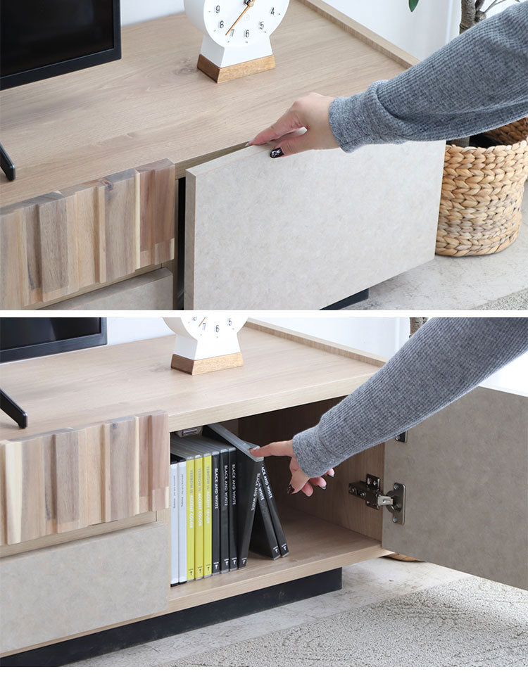 テレビ台 クリートテレビボード 180cm ベージュ TV台 アカシア集成材 フラップ扉 引出収納 木脚 日本製 強化紙化粧板 ウレタン塗装 おしゃれ家具 インテリア 高耐荷重 リビング収納家具(代引不可)