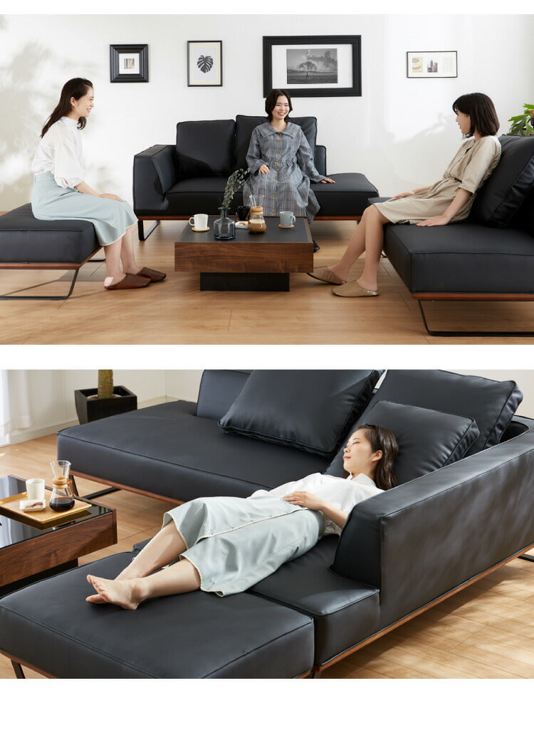 ソファ ソファー sofa 幅151 合皮 EPU ソファー 2人掛け 二人掛け ラブソファ ファブリック 黒 ブラック L型 スチール ローバック ウォールナット(代引不可)
