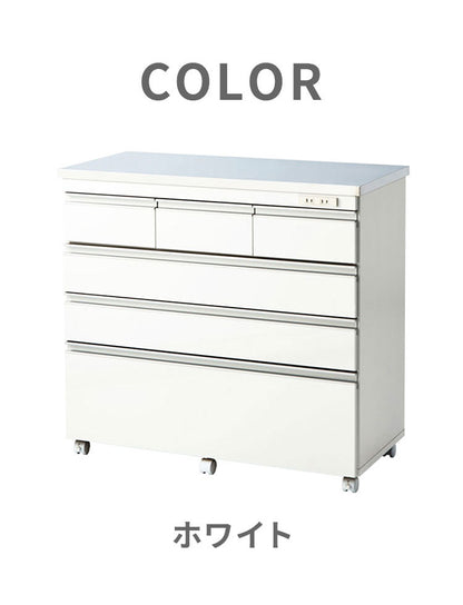 キッチンカウンター 間仕切り ステンレス天板 幅90 完成品 国産 背面化粧仕上げ 鏡面仕上げ 【開梱設置無料】 キャスター付き 4段 レンジ台 レンジラック 食器棚 キッチンワゴン(代引不可)