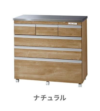 キッチンカウンター 間仕切り ステンレス天板 幅90 完成品 国産 背面化粧仕上げ 鏡面仕上げ 【開梱設置無料】 キャスター付き 4段 レンジ台 レンジラック 食器棚 キッチンワゴン(代引不可)