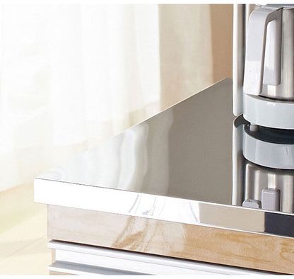 キッチンカウンター 間仕切り ステンレス天板 幅90 完成品 国産 背面化粧仕上げ 鏡面仕上げ 【開梱設置無料】 キャスター付き 4段 レンジ台 レンジラック 食器棚 キッチンワゴン(代引不可)