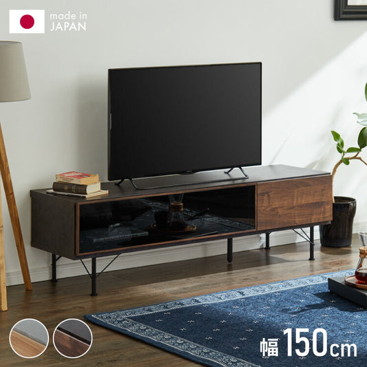 テレビ台 幅150cm 【国産 大川家具 完成品】 セラミック ブラックガラス 木目調 ローボード 収納 脚付きテレビ台 リビングボード おしゃれ AVボード テレビボード TV台 TVボード テレビラック(代引不可)