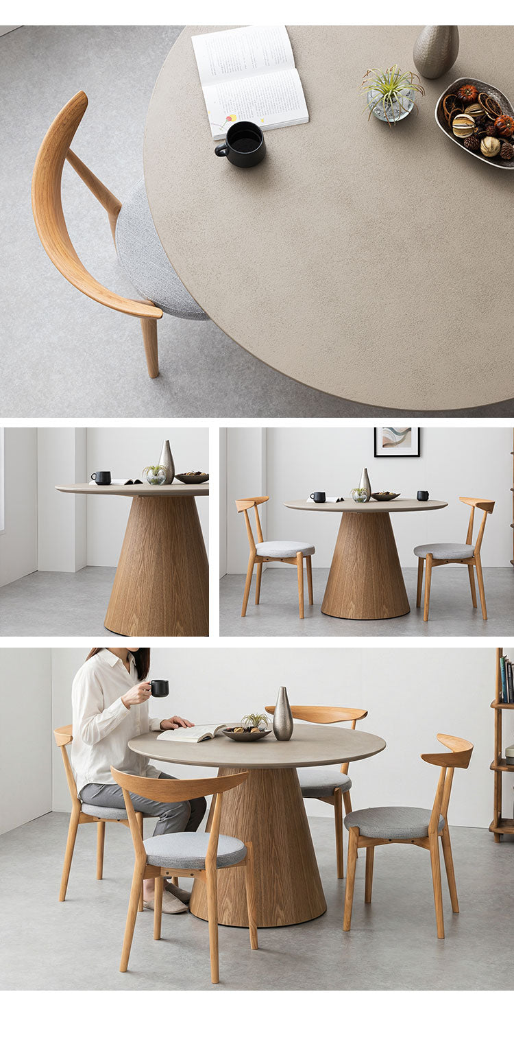 ダイニングテーブル 円形 幅110cm 丸テーブル 単品 モルタル調 石目調 突板 天然木 4人掛け 丸型 円卓 モダン スタイリッシュ ジャパンディ 北欧 カフェ風 110 おしゃれ グレー ベージュ インテリア(代引不可)