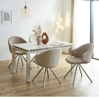 伸長式 セラミック ダイニングセット 【開梱設置無料】 140~180cm チェア4脚 4人 6人掛け 伸縮 伸長 ダイニングテーブル セラミックテーブル スチール脚 ベージュ 長方形 耐熱 人気 4人用 6人用 食卓(代引不可)
