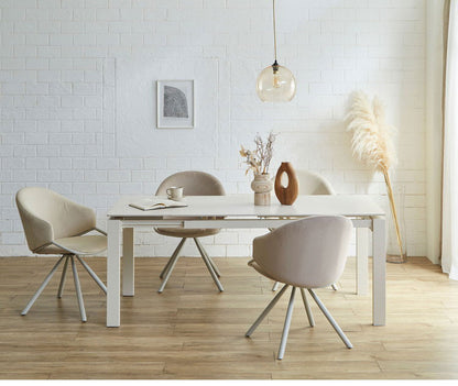 伸長式 セラミック ダイニングセット 【開梱設置無料】 140~180cm チェア4脚 4人 6人掛け 伸縮 伸長 ダイニングテーブル セラミックテーブル スチール脚 ベージュ 長方形 耐熱 人気 4人用 6人用 食卓(代引不可)