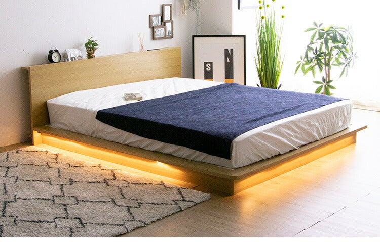 ベッド ロータイプ クイーンサイズ コンセント付き ライト付き LED