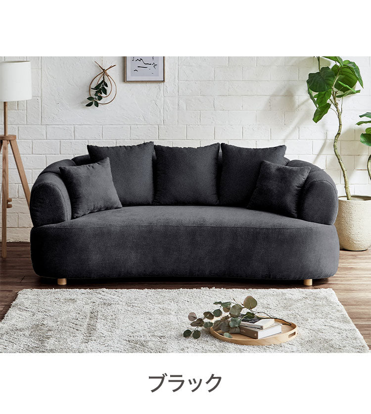 ソファ ソファー 幅191cm 3人掛け 3P 二人掛け クッション付き 5個付き かわいい ファブリック ベルトデザイン 個性的 マシュマロ フォルム おしゃれ 韓国 北欧 モダン アイボリー カフェ ブラック(代引不可)