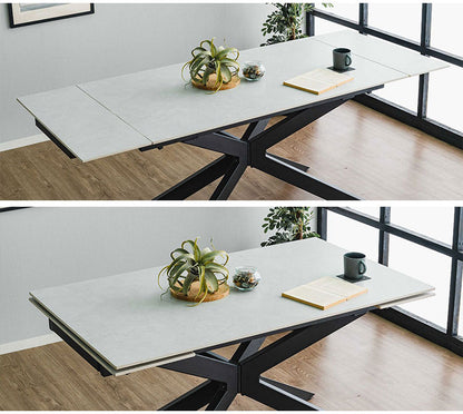 ダイニングセット ダイニングテーブル セラミック エクステンション 幅160~220 ×奥行90×高さ72cm 4人掛け ファブリック ダイニングチェア 4個入り レーザー 合成皮革 北欧 伸長式 リビング 伸縮(代引不可)【送料無料】