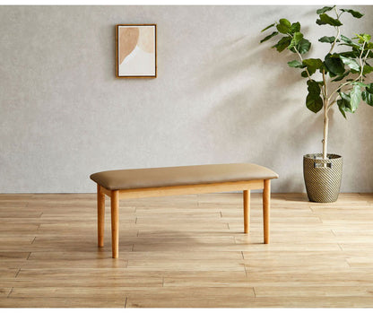ダイニングベンチ 105 幅105cm 単品 ベンチ 2人掛け 2人用 二人掛け 椅子 イス チェア スツール 北欧 おしゃれ モダン 木製 天然木 ラバーウッド 合皮 レザー クッション 長椅子 キャメル ブラック(代引不可)