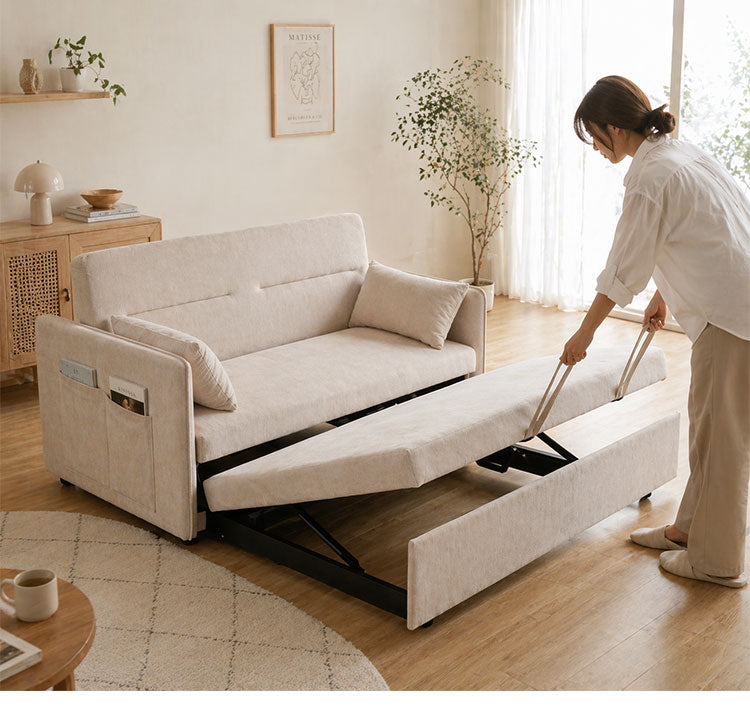 ソファベッド 収納ソファ 幅139cm 完成品 2人掛け 引き出し付き 伸長式 3WAY ソファ ベッド カウチソファ ウレタン シリコンフィル クッション2個付き ローソファ 北欧 おしゃれ モダン(代引不可)